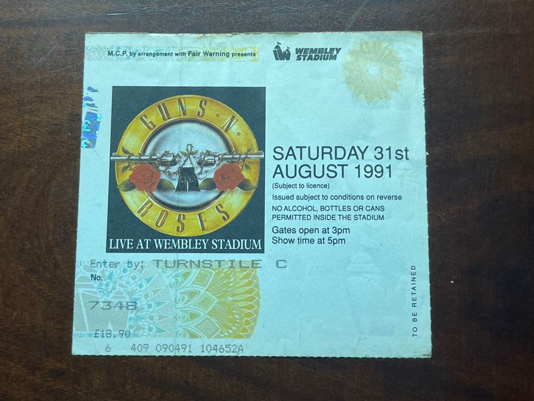 Guns N' Roses 1991年Izzyラストステージ チケット半券