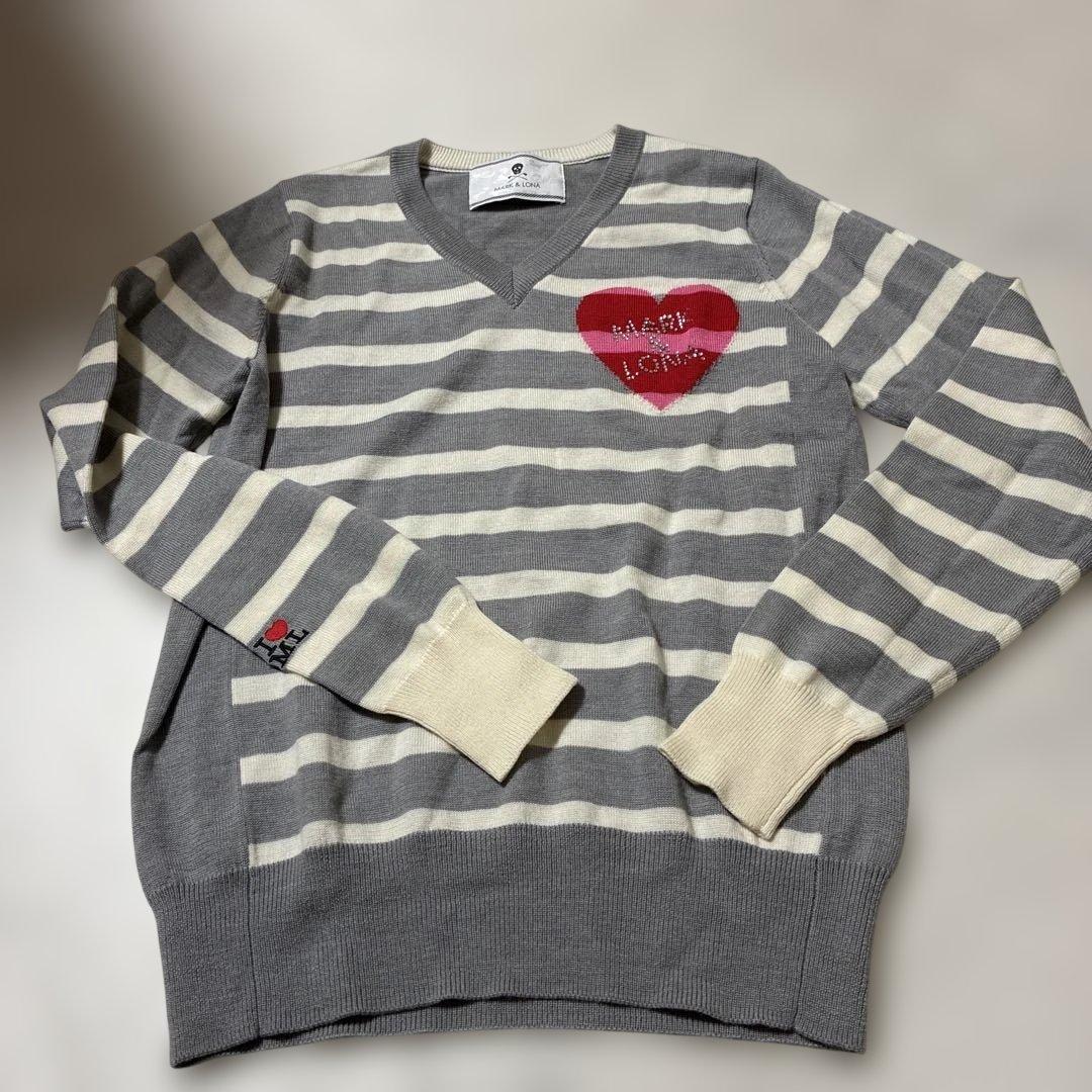 MARK & LONA ストライプ Vネックセーター