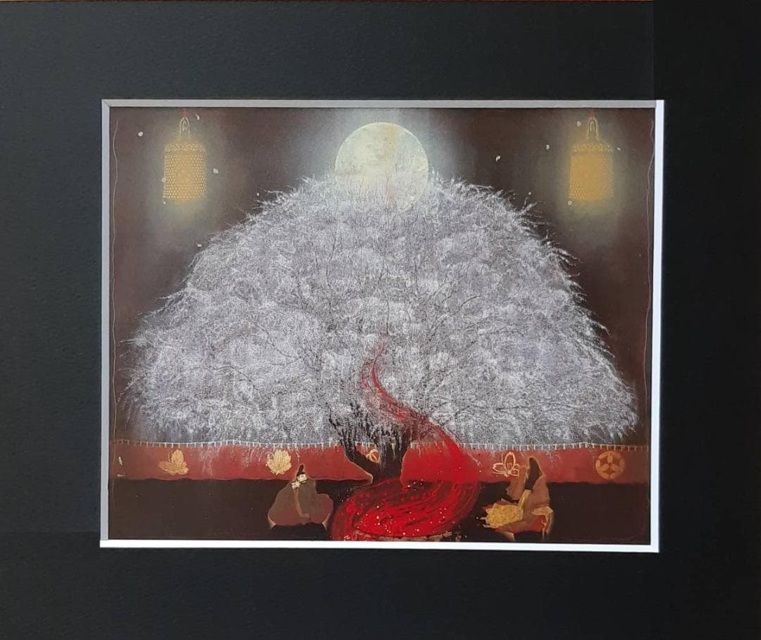 智内兄助、「小倉百人一首 No.61 いにしへの」、希少画集の額装画、四季、風景