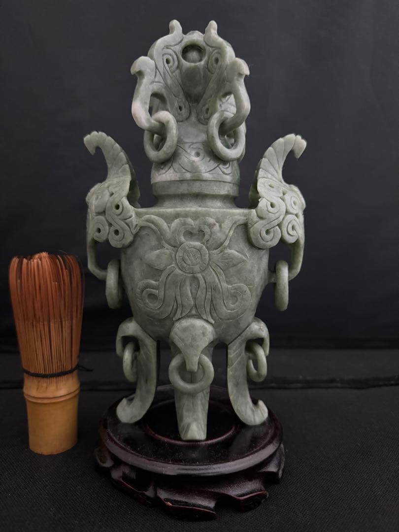 香炉 玉彫　彫刻 置物 開運 風水 台座 骨董　インテリア　アンティーク