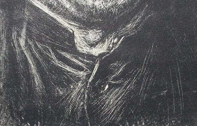 筧忠治　タイトル「自画像」　リトグラフ　額装