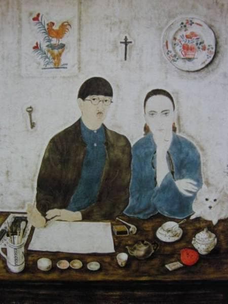 藤田嗣治、【室内、妻と私】、希少画集画、新品高級額・額装付、状態良好