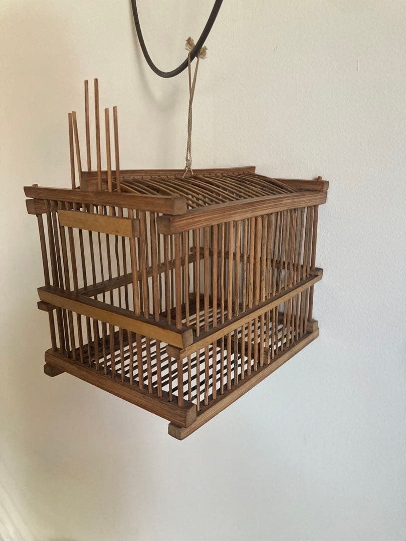 竹細工虫籠昭和初期ハンドメイドレトロオブジェ　 民藝　手工芸　アトリエ　骨董