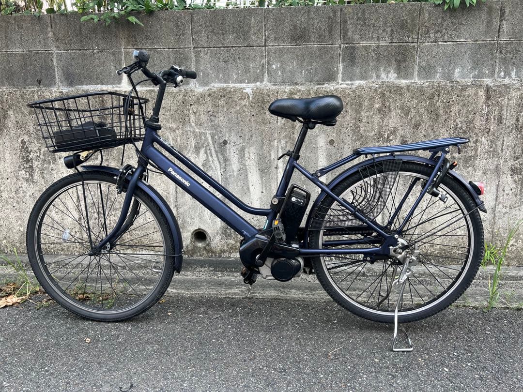 パナソニック　電動アシスト自転車 ネイビー 前バスケット付き