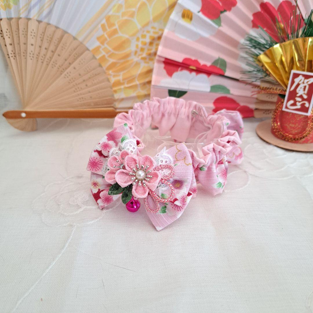 短毛シュシュ、和風妻み細工(ピンク②)わんちゃん猫ちゃん用