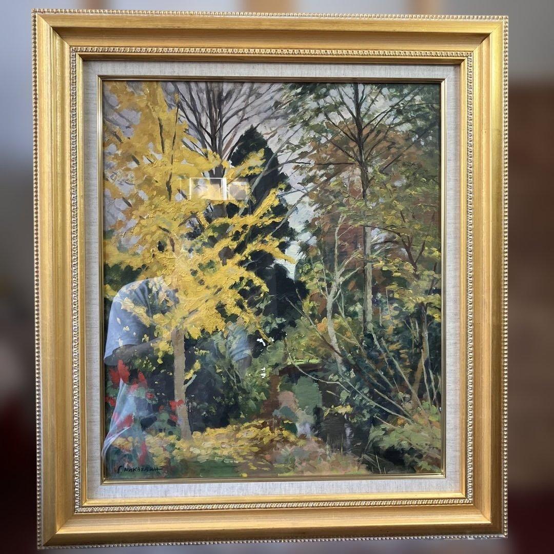 油彩　中澤茂　「晩秋木立」　F10 新潟県ゆかりの作家