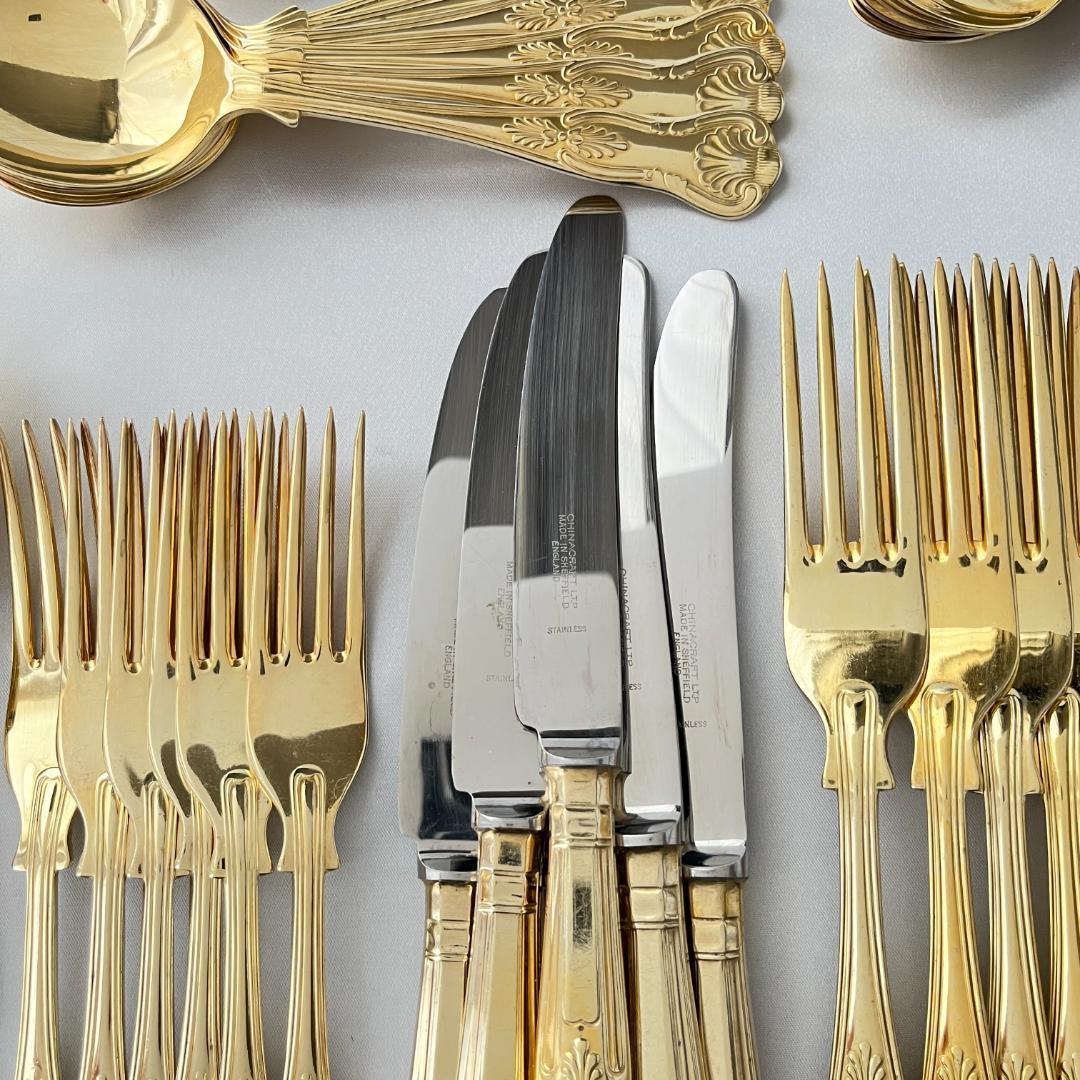 【英国】キングスパターンのディナーセット 44本組 【ゴールドプレート】