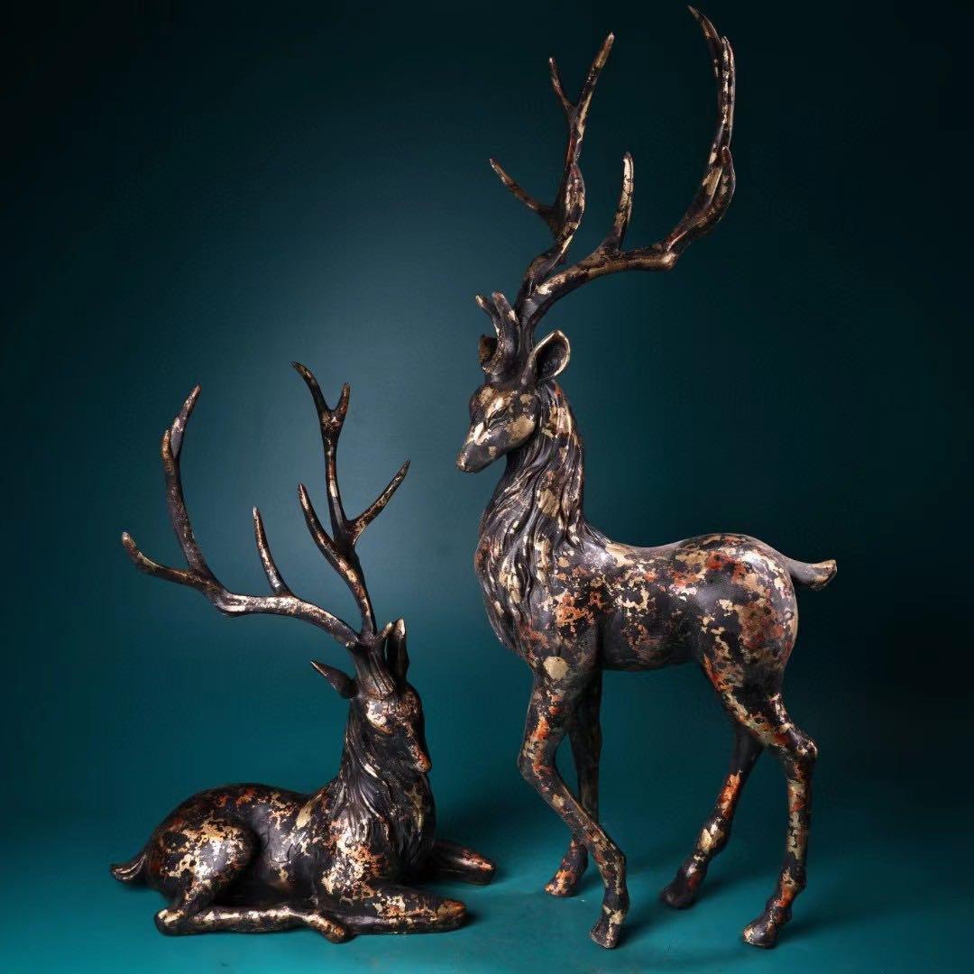 中国古美術・旧蔵古銅鎏金・梅花鹿セット4kg・古玩銅器・文房置物・風水開運・瑞獣