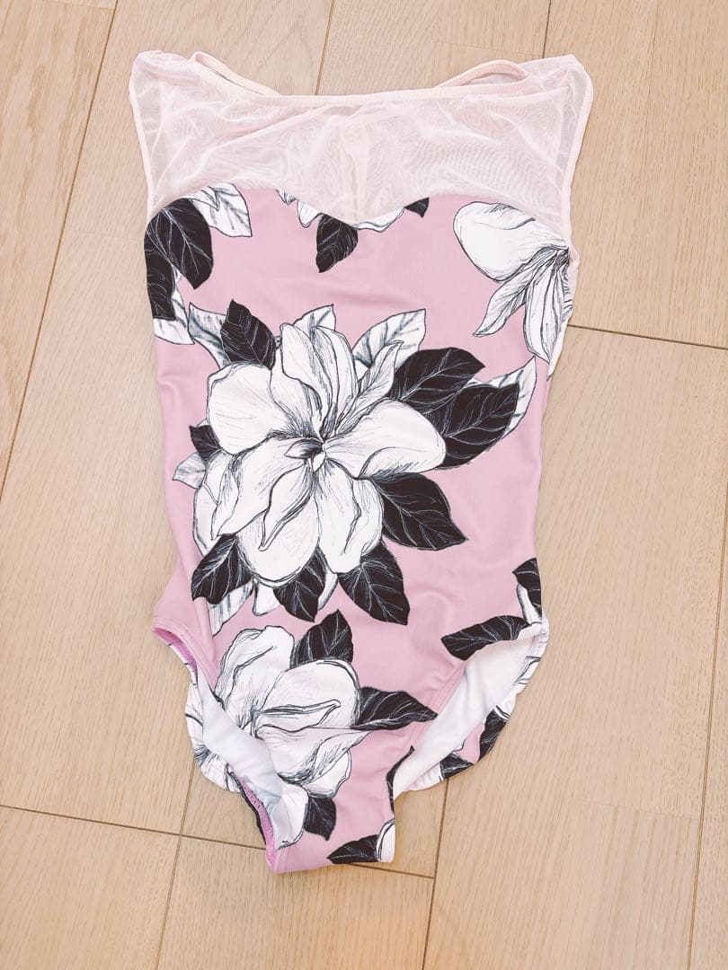 【stina】フラワープリント ピンク レオタード Pサイズ