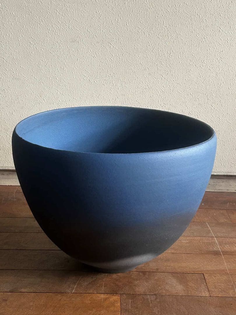 内原野焼　陽和窯　井内芳樹作 焼〆藍彩鉢　木箱有り