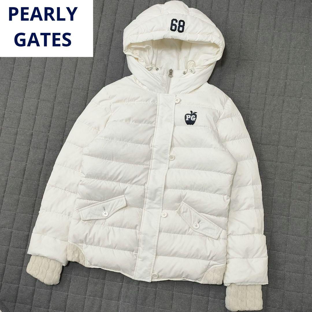 パーリーゲイツ　ダウンジャケット　袖裾ケーブルニット　フード　ホワイト　サイズ1