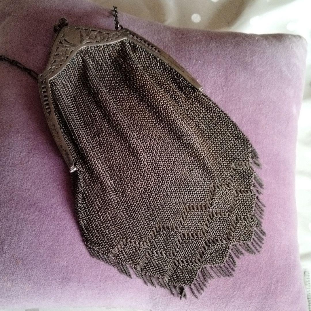 アンティークメッシュシルバーカラーバック希少品