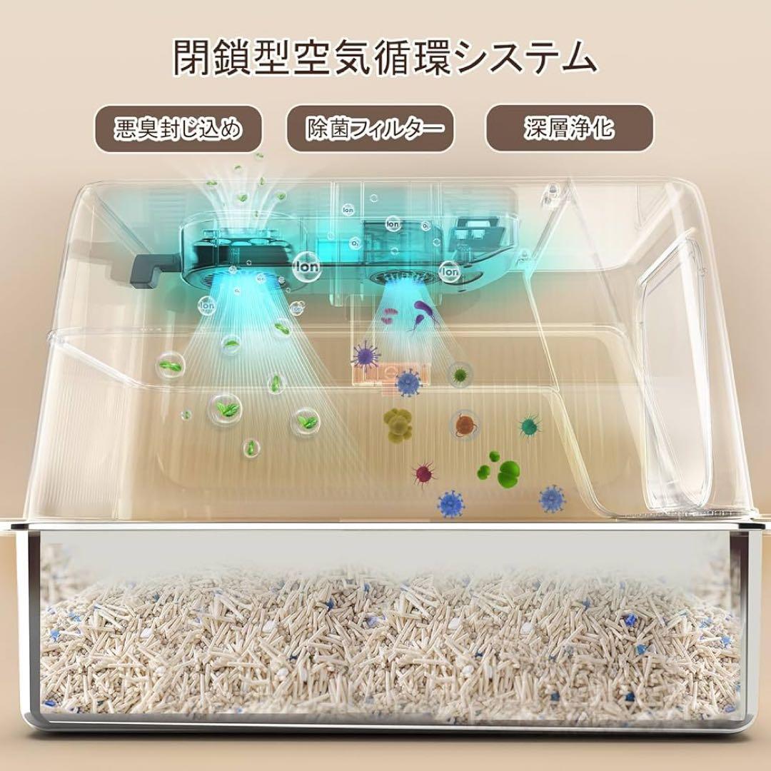 猫 トイレ 自動脱臭 大型 深型 ステンレス 自動空気清浄機能付き