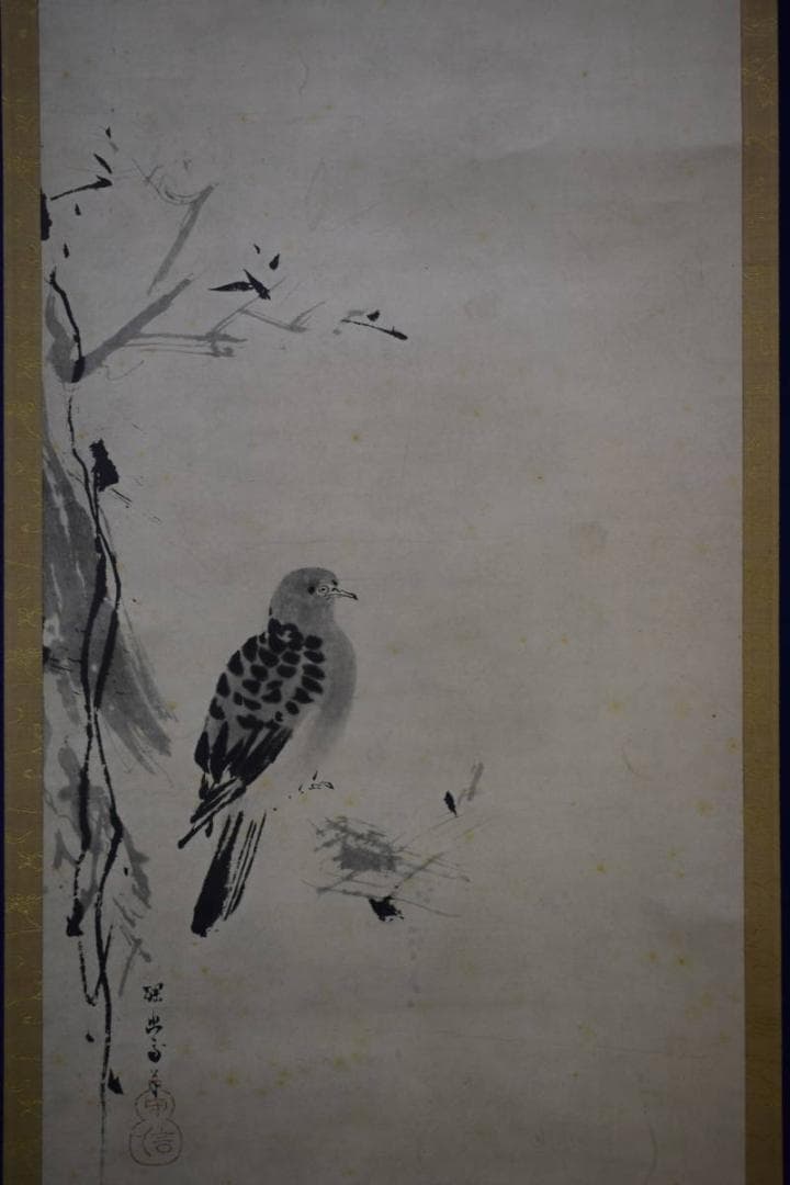 模写/狩野探幽/枯山鳩図/布袋屋掛軸HE-764