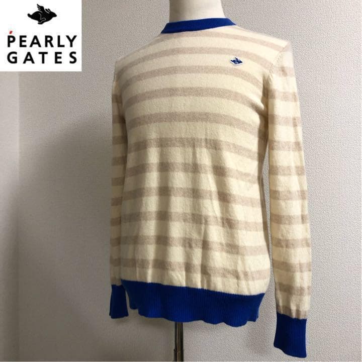 パーリーゲイツ カシミア100% ニット アイボリー ボーダー サイズ5