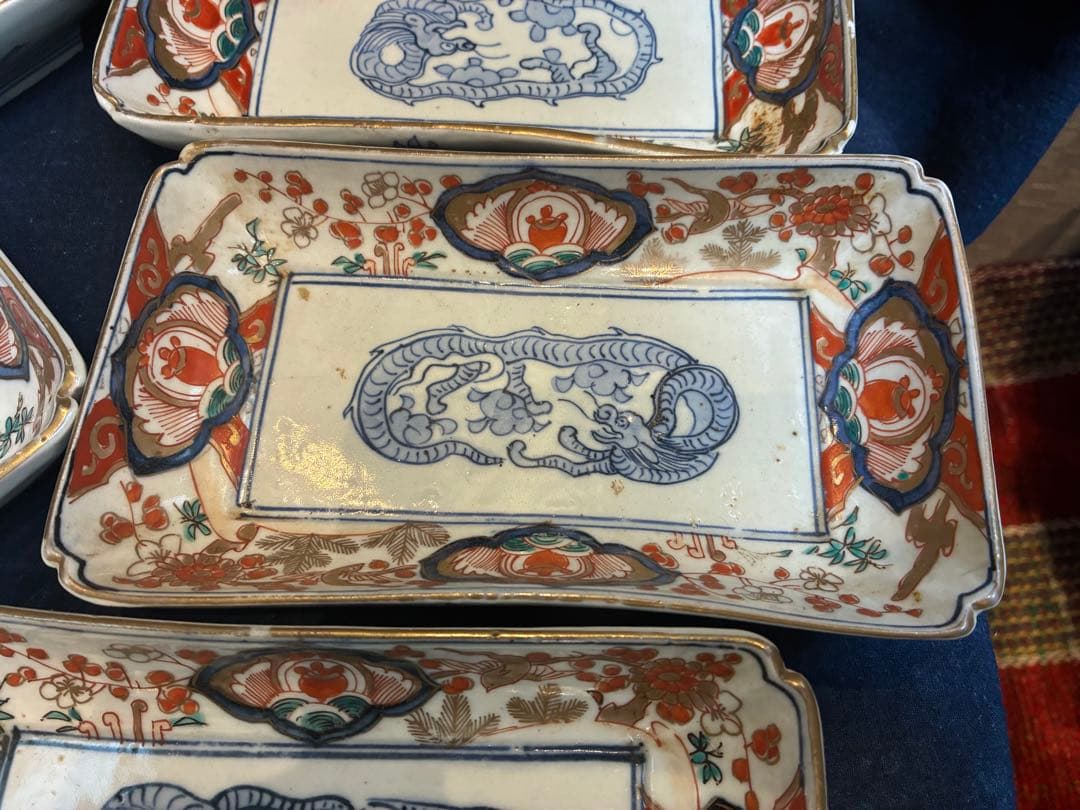 古伊万里　色絵金彩　長皿　5枚　傷無し　幕末〜明治