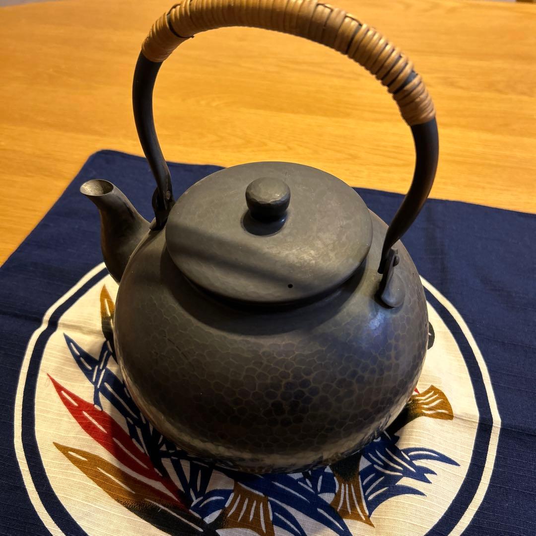 銅製急須 ラタン取っ手　鎚起銅器　燕三条