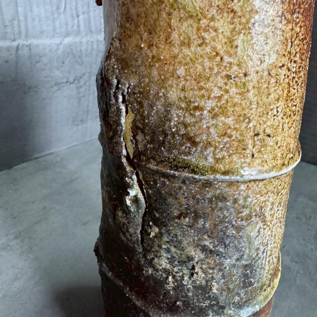 備前焼 竹節花入 共箱付き 武男作 陶歴書付き 花瓶 花器 茶道具