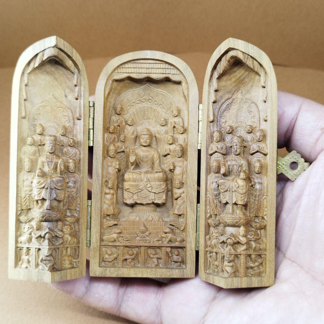 インド老山白檀超精細彫刻 ミニ「国宝緒尊仏籠」《整理番号:BU007》