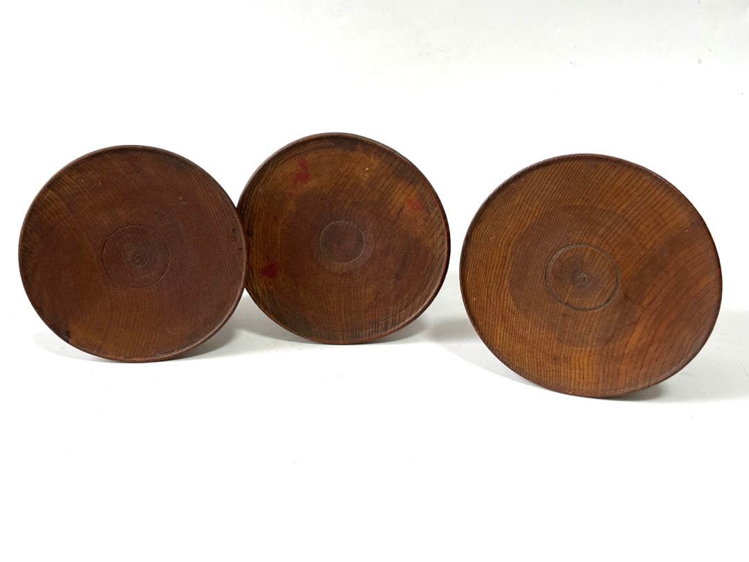 骨董　アンティーク　李朝　木彫　台皿　高足皿　３点　台座　朝鮮骨董