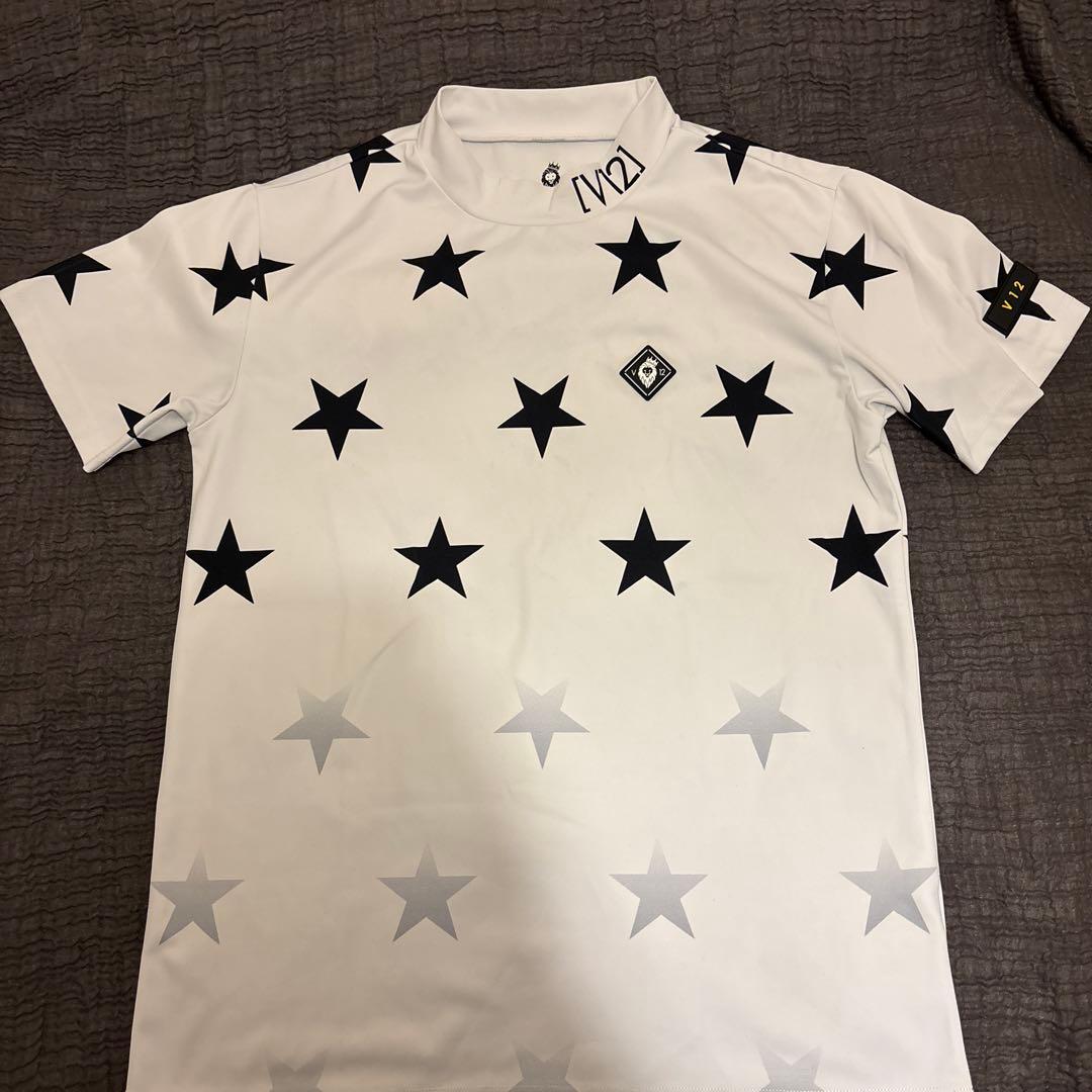 V12 星柄 半袖ポロシャツ ホワイト ゴルフウェア