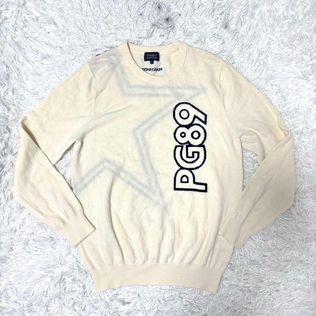 パーリーゲイツ ニットセーター カシミヤ混 ホワイト 星 ビックロゴ