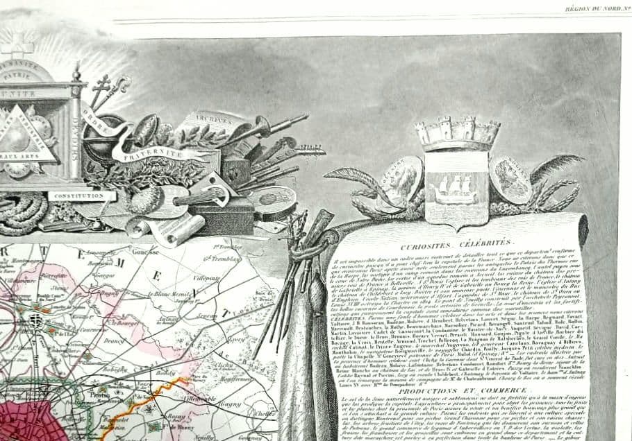 みや　額装　西洋古地図　1856年　 Levasseur 「パリ全図」美品