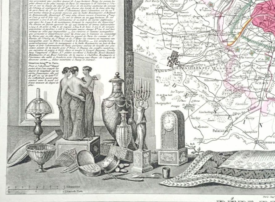 みや　額装　西洋古地図　1856年　 Levasseur 「パリ全図」美品