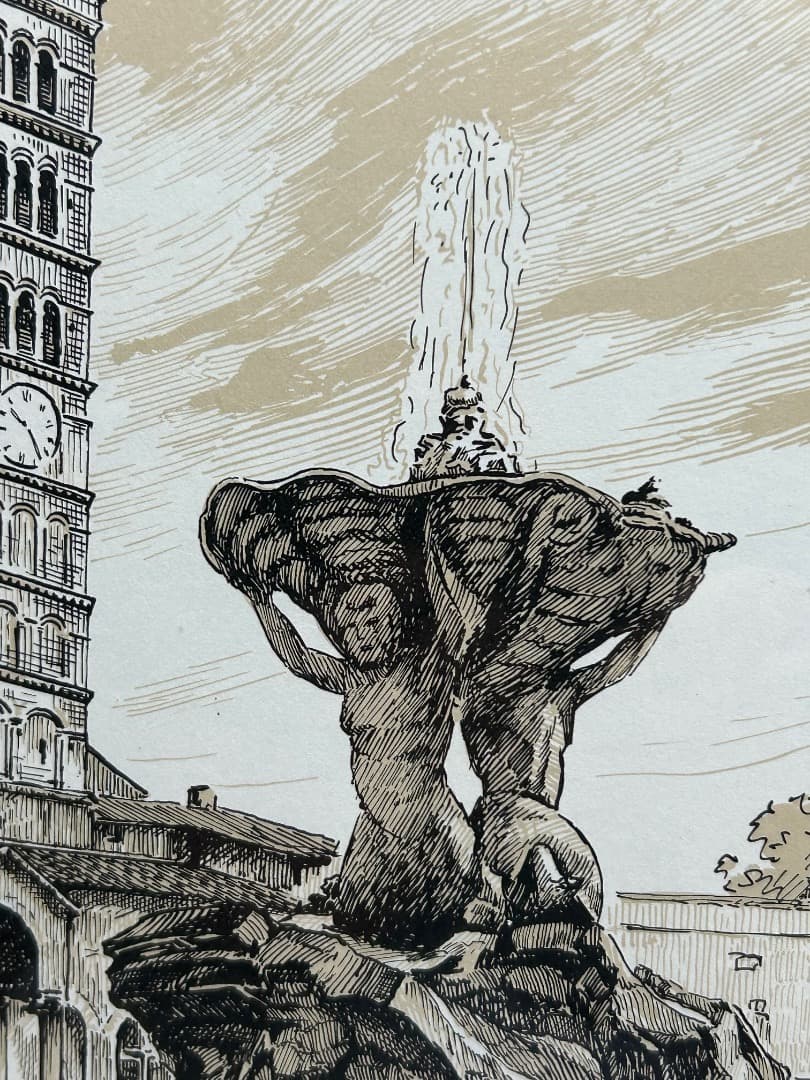 サンタ・マリア・イン・コスメディン教会とビッツァッケリの噴水 (版画)