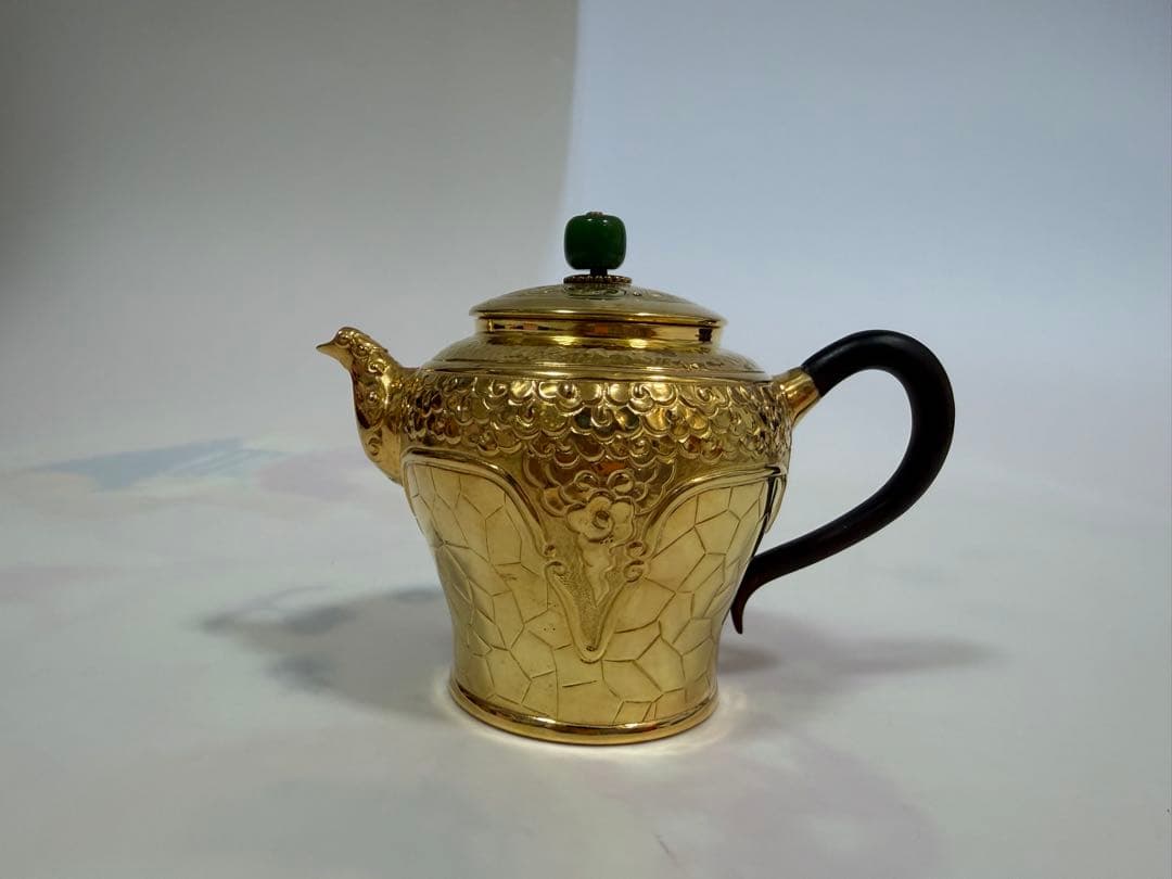 純銀製 饕餮文 獣口 金メッキ 急須 銀瓶 煎茶道具