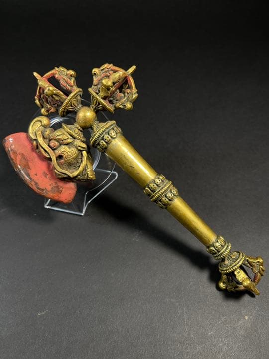 五股金剛杵月刀法器 鎏金法物 蔵出天然水晶刃嵌 金剛降魔法器 大逸品