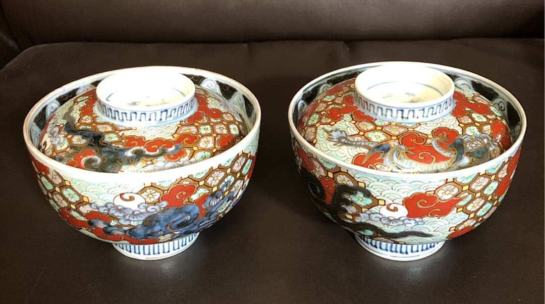 骨董品　太明年製   蓋付お碗　2客