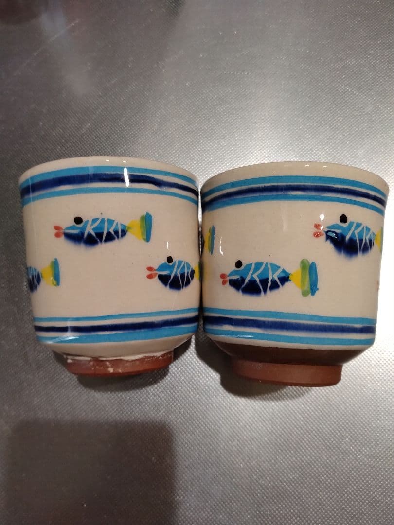 南島焼　奈美ロリマーさん作品　湯呑み2個組　直径約8cm 高さ約8cm