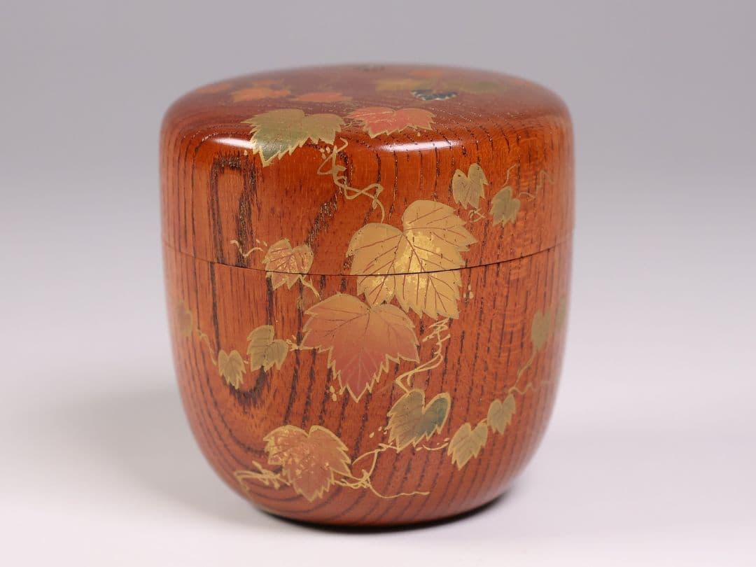 専用品 茶道具 中出松峰 欅拭漆 蔦蒔絵 中棗 共箱 木製 漆芸【MA907】