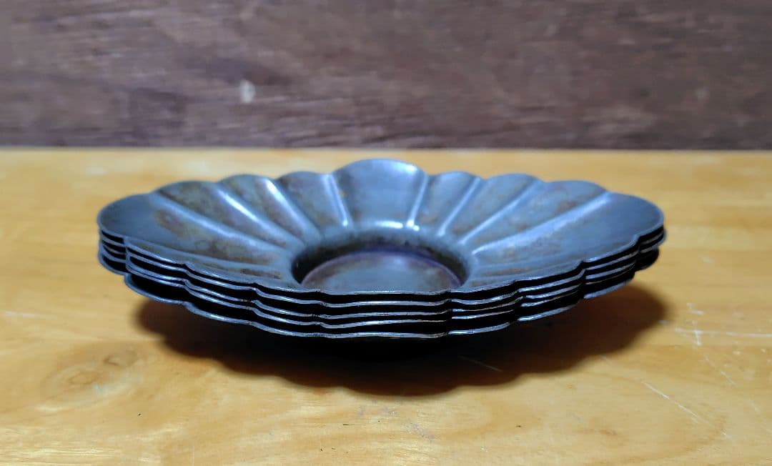 茶道具 古錫 茶托 五客 約 284g 煎茶道具 中古 アンティーク