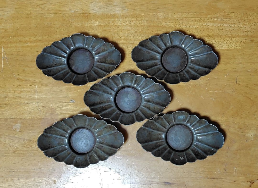 茶道具 古錫 茶托 五客 約 284g 煎茶道具 中古 アンティーク