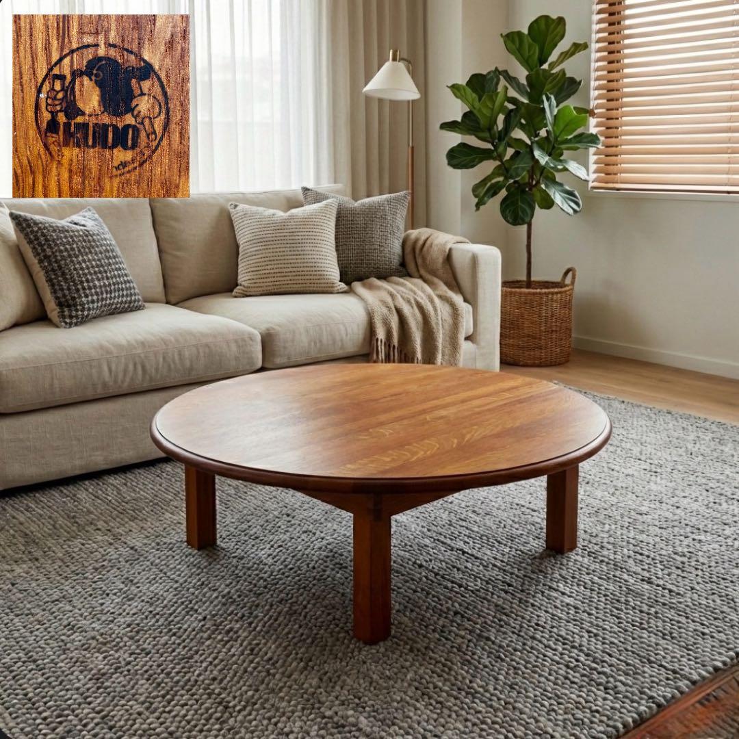 【美品】RUDO ルドー 楢（ナラ）材 折り畳み ちゃぶ台 円卓 無垢材