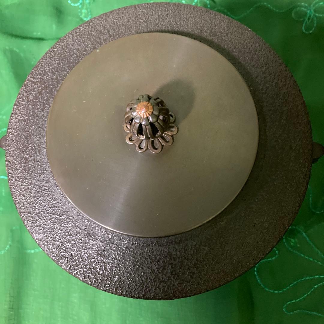 未使用！茶道　風炉釜　竹地紋筒釜　利休好　菊地正光