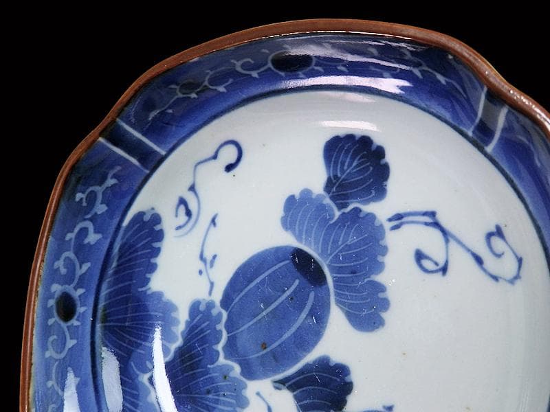 古伊万里　染付　墨弾き　瓜の図　膾皿　5客　C746AS-CEs