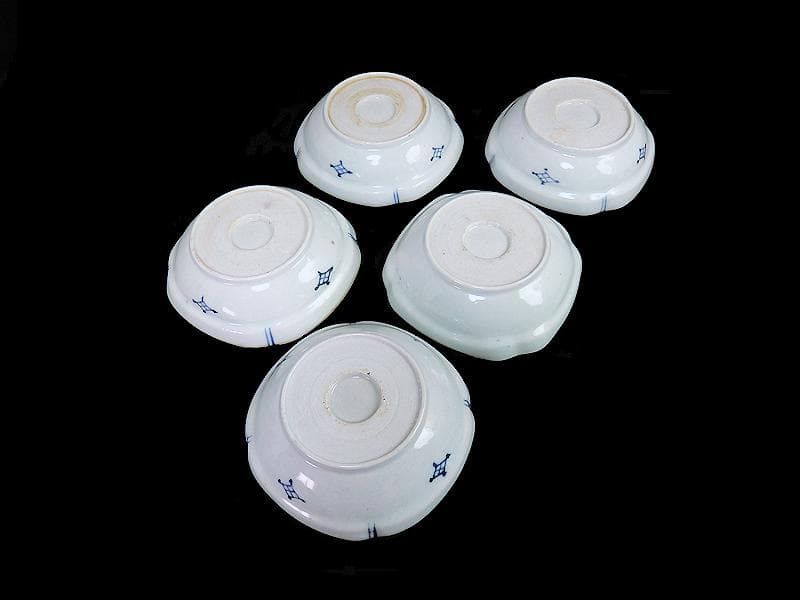 古伊万里　染付　墨弾き　瓜の図　膾皿　5客　C746AS-CEs