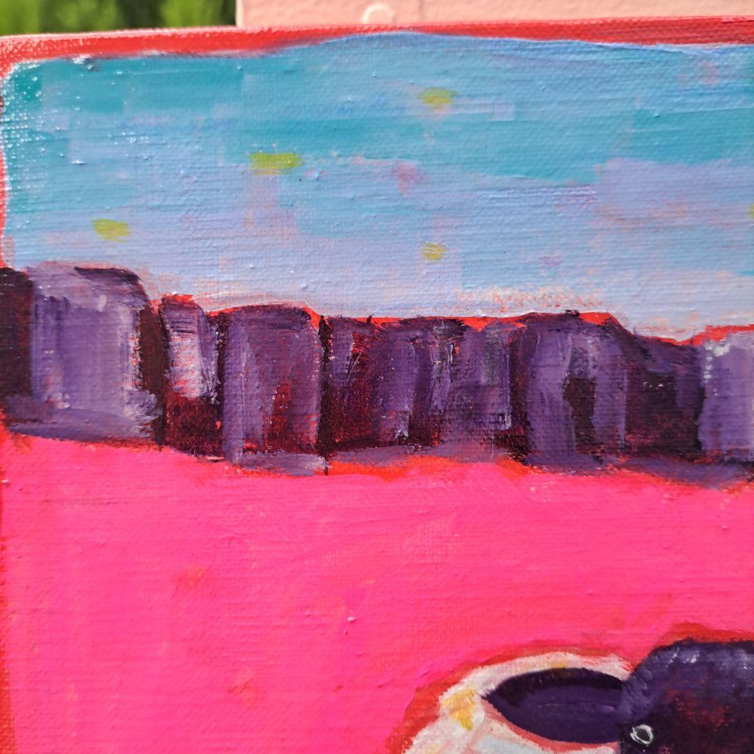 キャンバス油絵　　専用　旅をするサフォーク羊　岩山を越えて　小さめキャンバス