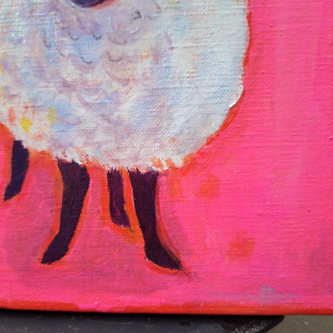 キャンバス油絵　　専用　旅をするサフォーク羊　岩山を越えて　小さめキャンバス