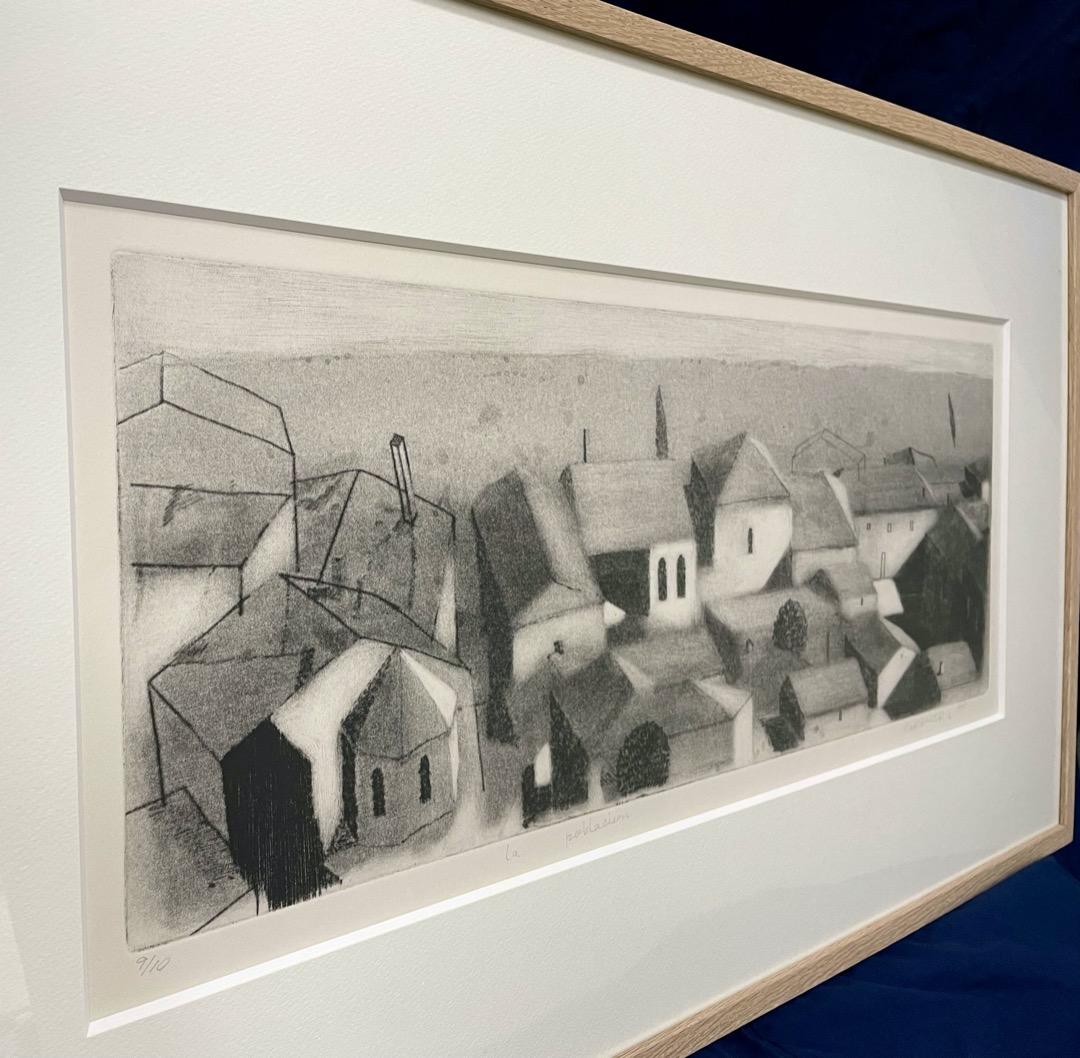 【真作保証】阿部幸洋『La poblacion』銅版画 10部限定 スペイン風景