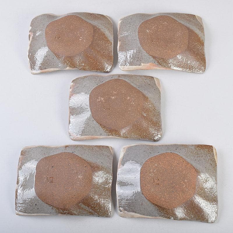 北大路魯山人作　鼠志野　四方皿　五客　共布　黒田陶々庵極め箱　M　R9064B