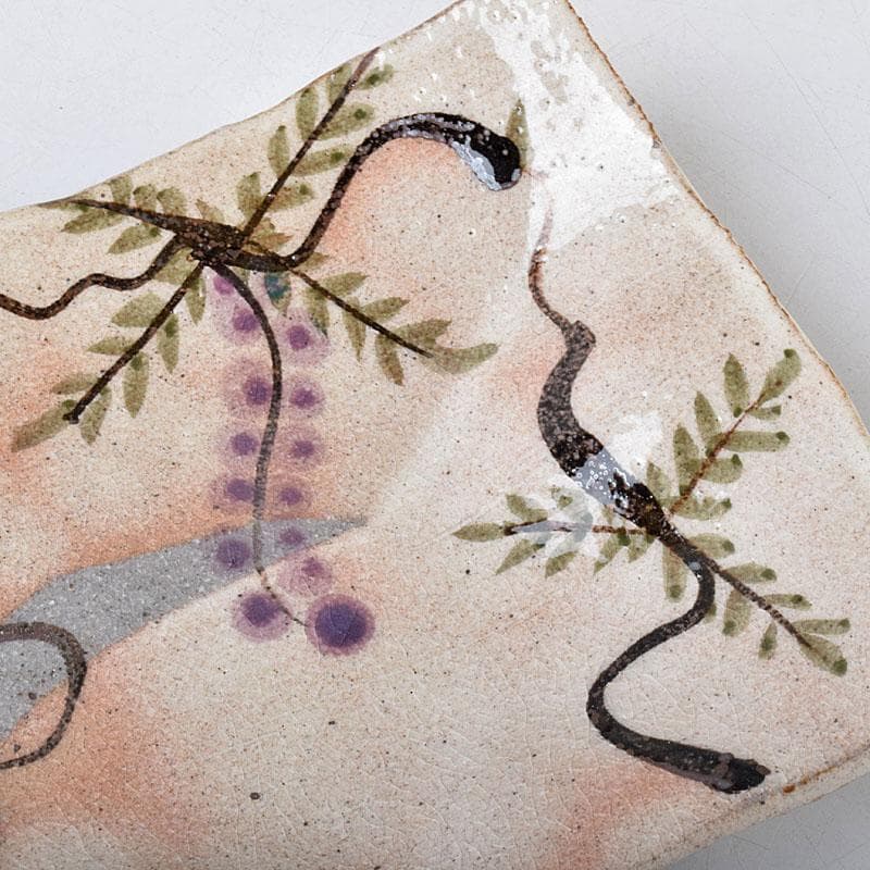 北大路魯山人作　鼠志野　四方皿　五客　共布　黒田陶々庵極め箱　M　R9064B