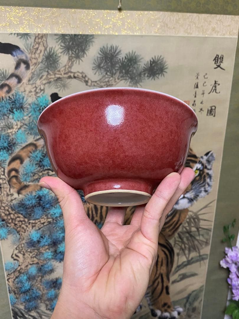 清朝　中国美術　辰砂　碗　茶道具　置物　本物