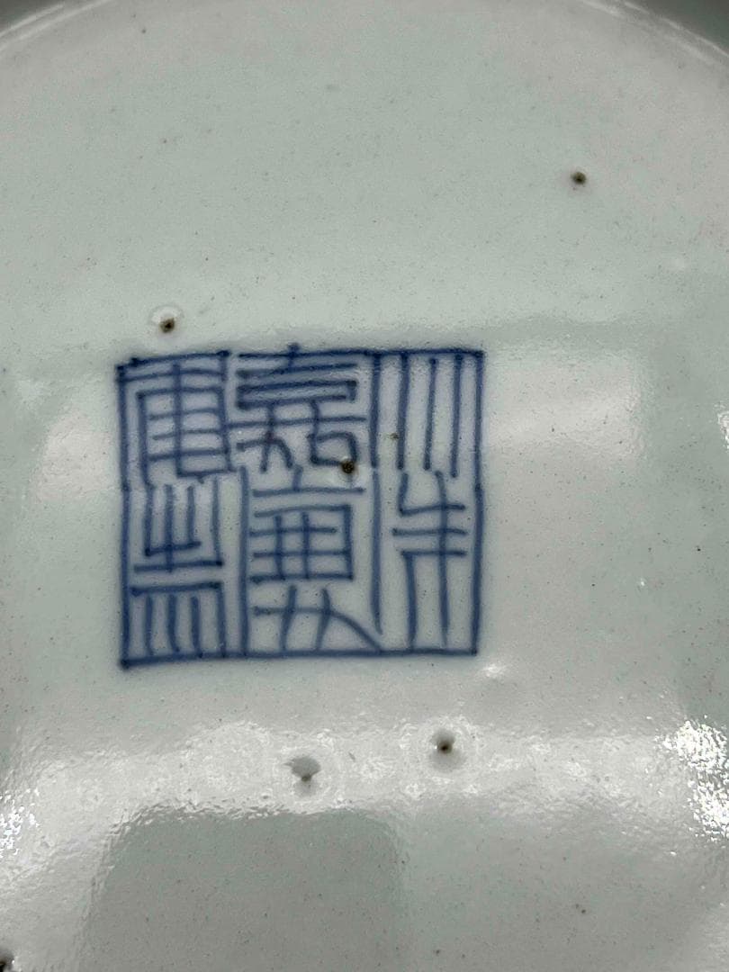 清嘉慶時代　【大清嘉慶年製】在銘 染付 青花淡描唐草花卉文盤一対(B-77)