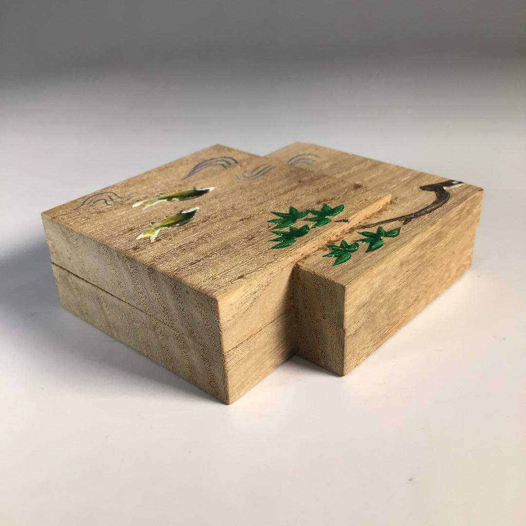 Ｍ４５８　香合　『道場宗廣作』『若鮎之図』『桐色紙重香合』　共箱　茶道具