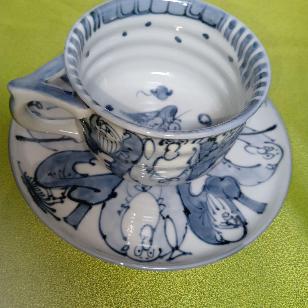 清水焼 瑞昭窯 名匠 二代目作 カップ ソーサー 手書き 染付