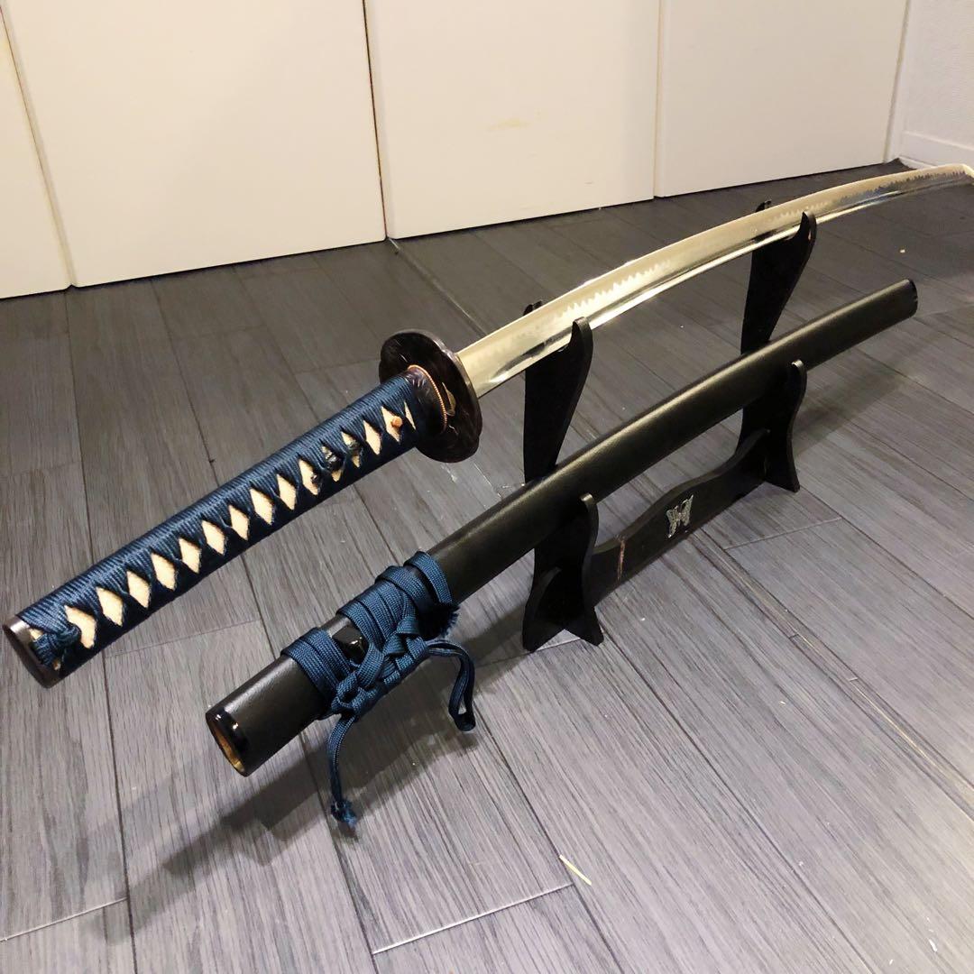 高級模造刀　居合刀　樋入り刀身　青緑拵え　亜合金刀身　名刀